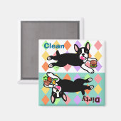 Boston Terrier Cartoon Dirty / Clean Magnet (Vorderseite/Rückseite)