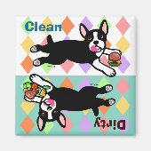 Boston Terrier Cartoon Dirty / Clean Magnet (Vorne)