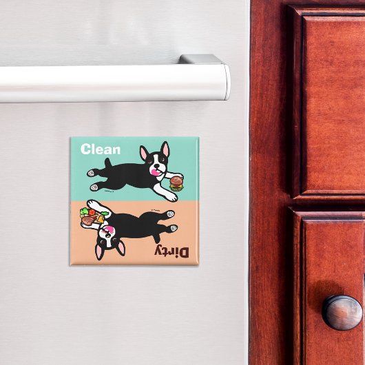 Boston Terrier Cartoon Dirty / Clean Magnet