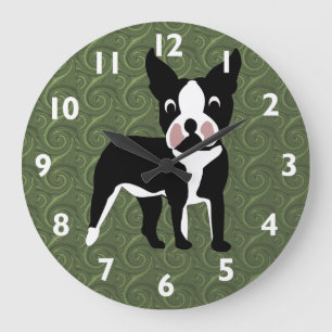 Boston Terrier Cartoon Große Wanduhr