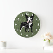 Boston Terrier Cartoon Große Wanduhr (Zuhause)