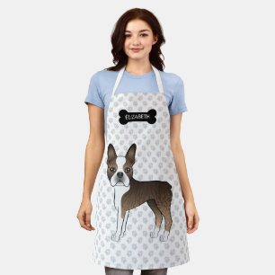 Boston Terrier Cartoon-Hund mit brindelfarbenem Fe Schürze