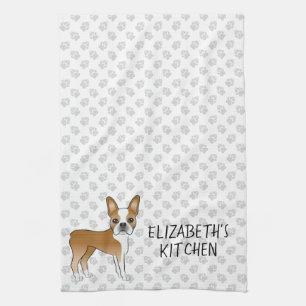 Boston Terrier Cartoon-Hund mit Rehfarbe & benutze Geschirrtuch
