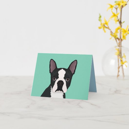 Boston Terrier Cartoon Karte (Gelbe Blume)