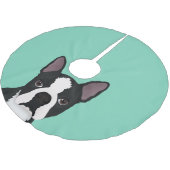Boston-Terrier-Cartoon Polyester Weihnachtsbaumdecke (Schrägansicht)