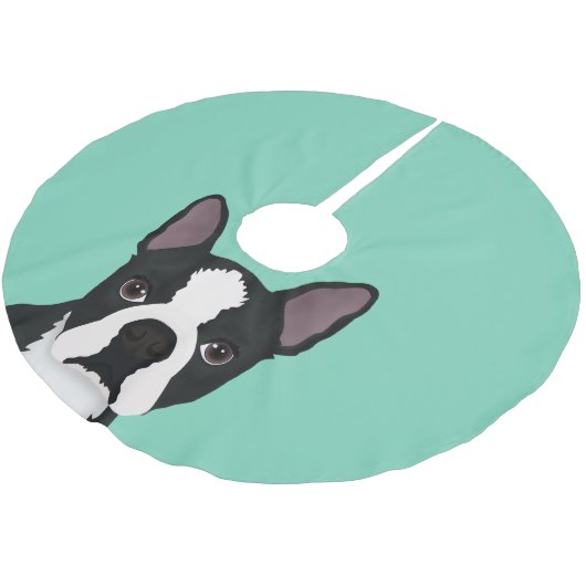 Boston-Terrier-Cartoon Polyester Weihnachtsbaumdecke (Schrägansicht)