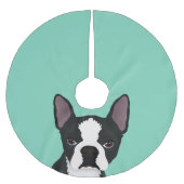 Boston-Terrier-Cartoon Polyester Weihnachtsbaumdecke (Vorderseite)