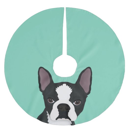Boston-Terrier-Cartoon Polyester Weihnachtsbaumdecke (Vorderseite)
