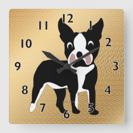 Boston Terrier Cartoon Quadratische Wanduhr