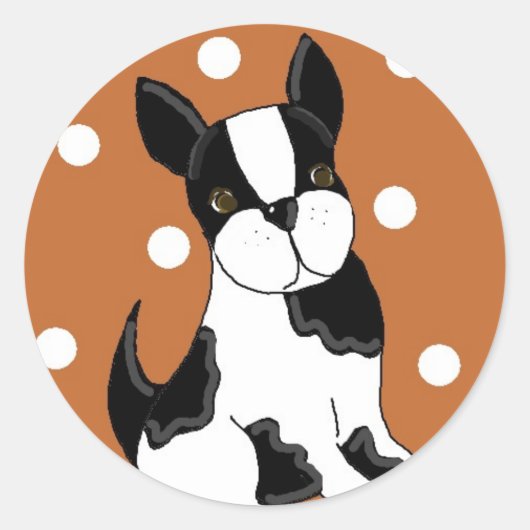 Boston Terrier Cartoonish Dog Runder Aufkleber (Vorderseite)