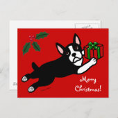 Boston Terrier Christmas 2 Cartoon Feiertagspostkarte (Vorne/Hinten)