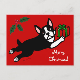 Boston Terrier Christmas 2 Cartoon Feiertagspostkarte