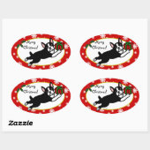 Boston Terrier Christmas 2 Cartoon Snowflakes Ovaler Aufkleber (Blatt)
