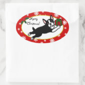 Boston Terrier Christmas 2 Cartoon Snowflakes Ovaler Aufkleber (Tasche)