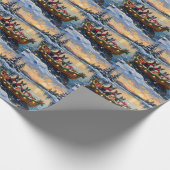 Boston Terrier Christmas Boat Holiday Geschenkpapier (Ecke)