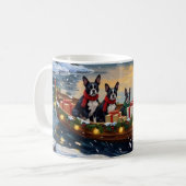 Boston Terrier Christmas Boat Holiday Kaffeetasse (Vorderseite Links)