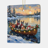 Boston Terrier Christmas Boat Holiday Keramikornament (Links)