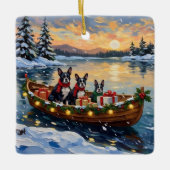 Boston Terrier Christmas Boat Holiday Keramikornament (Vorderseite)