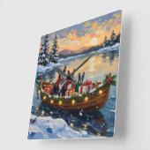 Boston Terrier Christmas Boat Holiday Quadratische Wanduhr (Winkel)