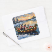 Boston Terrier Christmas Boat Holiday Quadratischer Aufkleber (Umschlag)