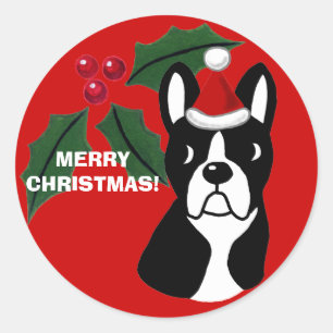Boston Terrier Christmas Cartoon Runder Aufkleber