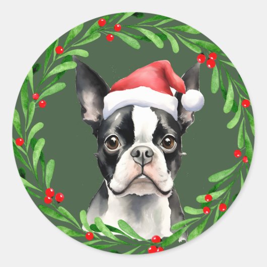 Boston Terrier Christmas Dog Puppy Mailing Runder Aufkleber (Vorderseite)