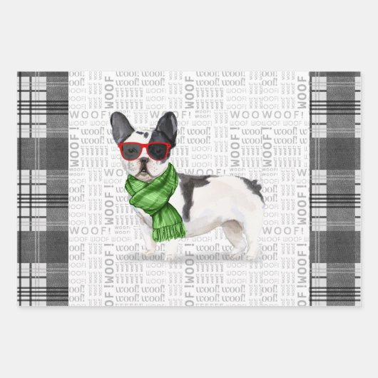 Boston Terrier Christmas Dog und Kariert Geschenkpapier Set (Vorderseite)