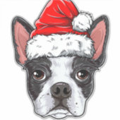 Boston Terrier Christmas Dog Weihnachtsmannmütze X Aufkleber (Vorderseite)