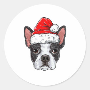 Boston Terrier Christmas Dog Weihnachtsmannmütze X Runder Aufkleber