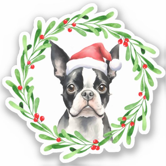 Boston Terrier Christmas Dog Welppy Vinyl Aufkleber (Vorderseite)