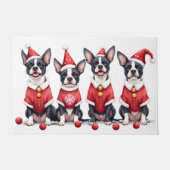 Boston Terrier Christmas Dress Santa Hat Fußmatte (Vorderseite)