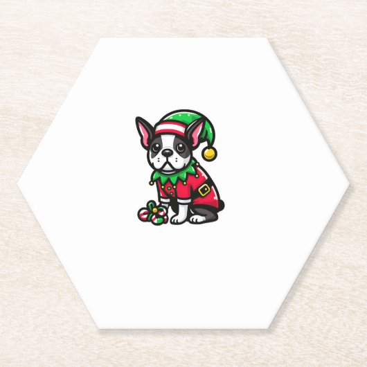 Boston Terrier Christmas Elf Funny Dog Xmas Untersetzer (Vorderseite)