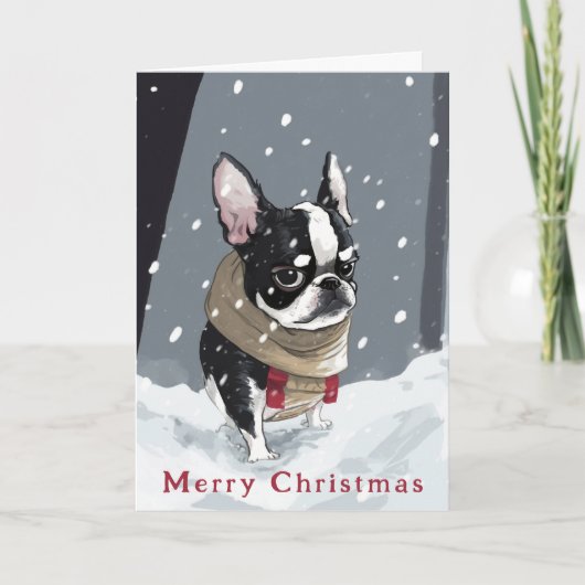 Boston Terrier Christmas Feiertagskarte (Vorderseite)