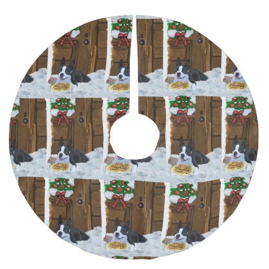 Boston Terrier Christmas Geschenke Polyester Weihnachtsbaumdecke (Vorderseite)