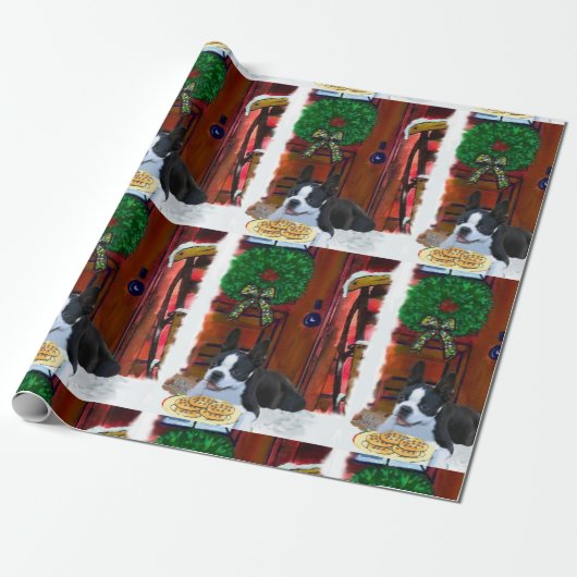 Boston Terrier Christmas Geschenkpapier (Ungerollt)
