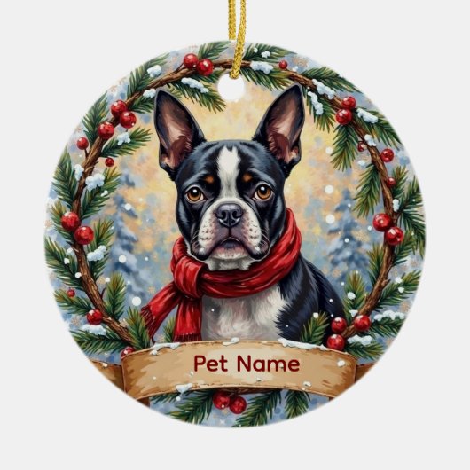 Boston Terrier Christmas Keramik Ornament (Vorne)