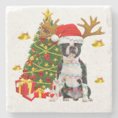 Boston Terrier Christmas Lights Tree Santa Xmas Pa Steinuntersetzer (Vorderseite)
