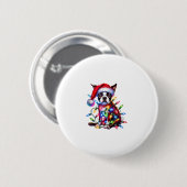 Boston Terrier Christmas Lights Weihnachtsmannmütz Button (Vorne & Hinten)