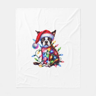 Boston Terrier Christmas Lights Weihnachtsmannmütz Fleecedecke