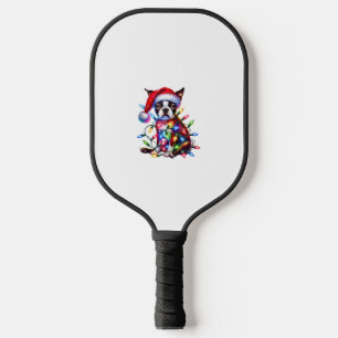 Boston Terrier Christmas Lights Weihnachtsmannmütz Pickleball Schläger