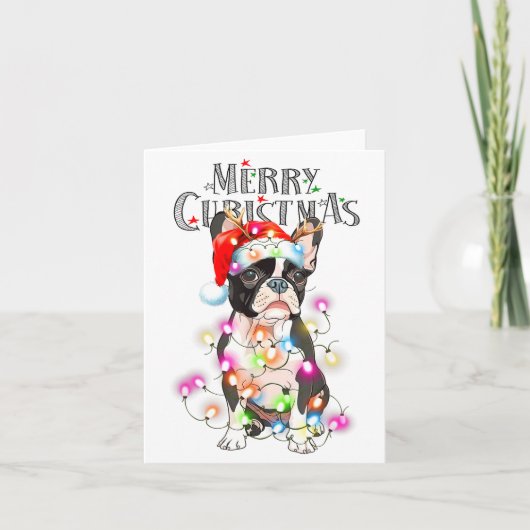 Boston Terrier Christmas Lights Xmas Dog Karte (Vorderseite)