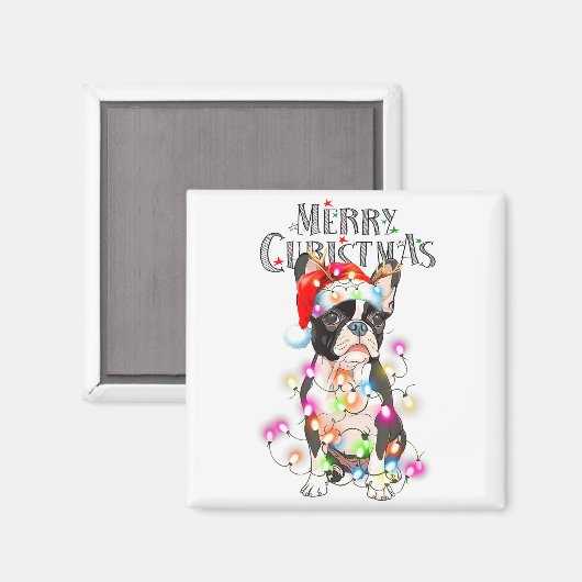 Boston Terrier Christmas Lights Xmas Dog  Magnet (Vorderseite/Rückseite)