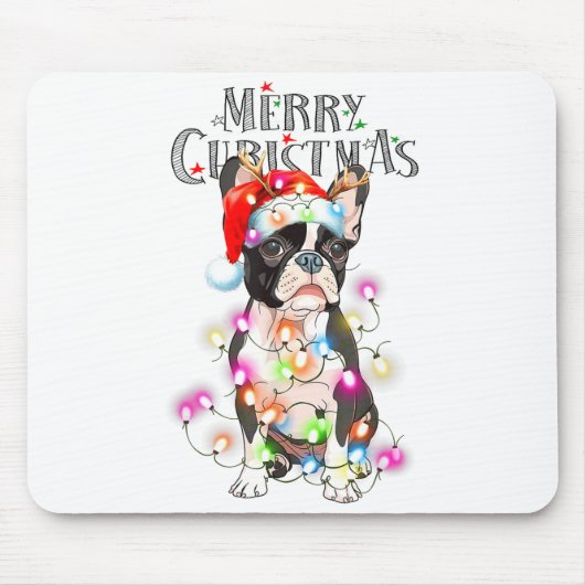 Boston Terrier Christmas Lights Xmas Dog  Mousepad (Vorne)