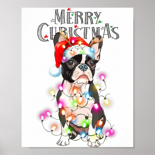 Boston Terrier Christmas Lights Xmas Dog  Poster (Vorne)