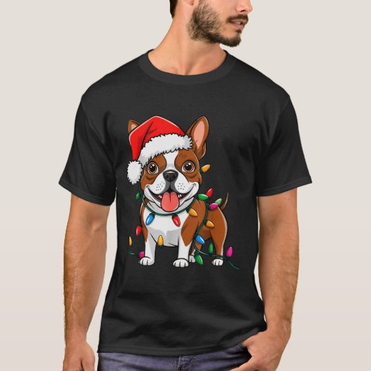 Boston Terrier Christmas Lights Xmas Dogs Men Wome T-Shirt (Vorderseite)