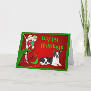 Boston Terrier Christmas Little Angels Card Feiertagskarte