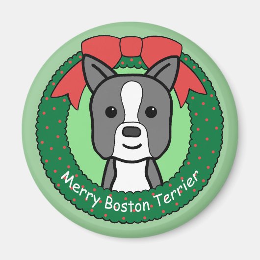 Boston Terrier Christmas Magnet (Vorne)