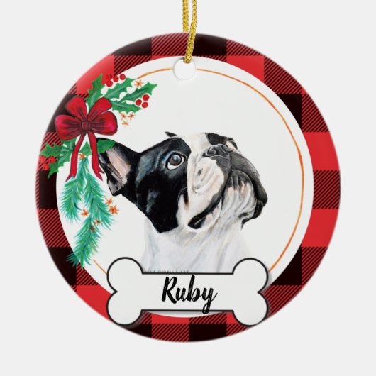 Boston Terrier Christmas Ornament (Vorne)