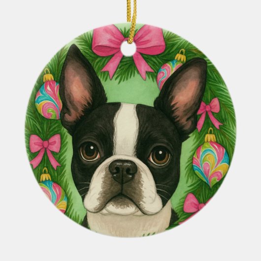 Boston Terrier Christmas Ornament (Vorne)