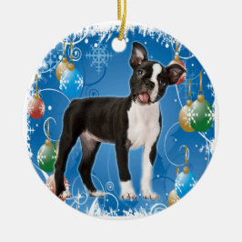 BOSTON TERRIER CHRISTMAS ORNANATION KERAMIKORNAMENT